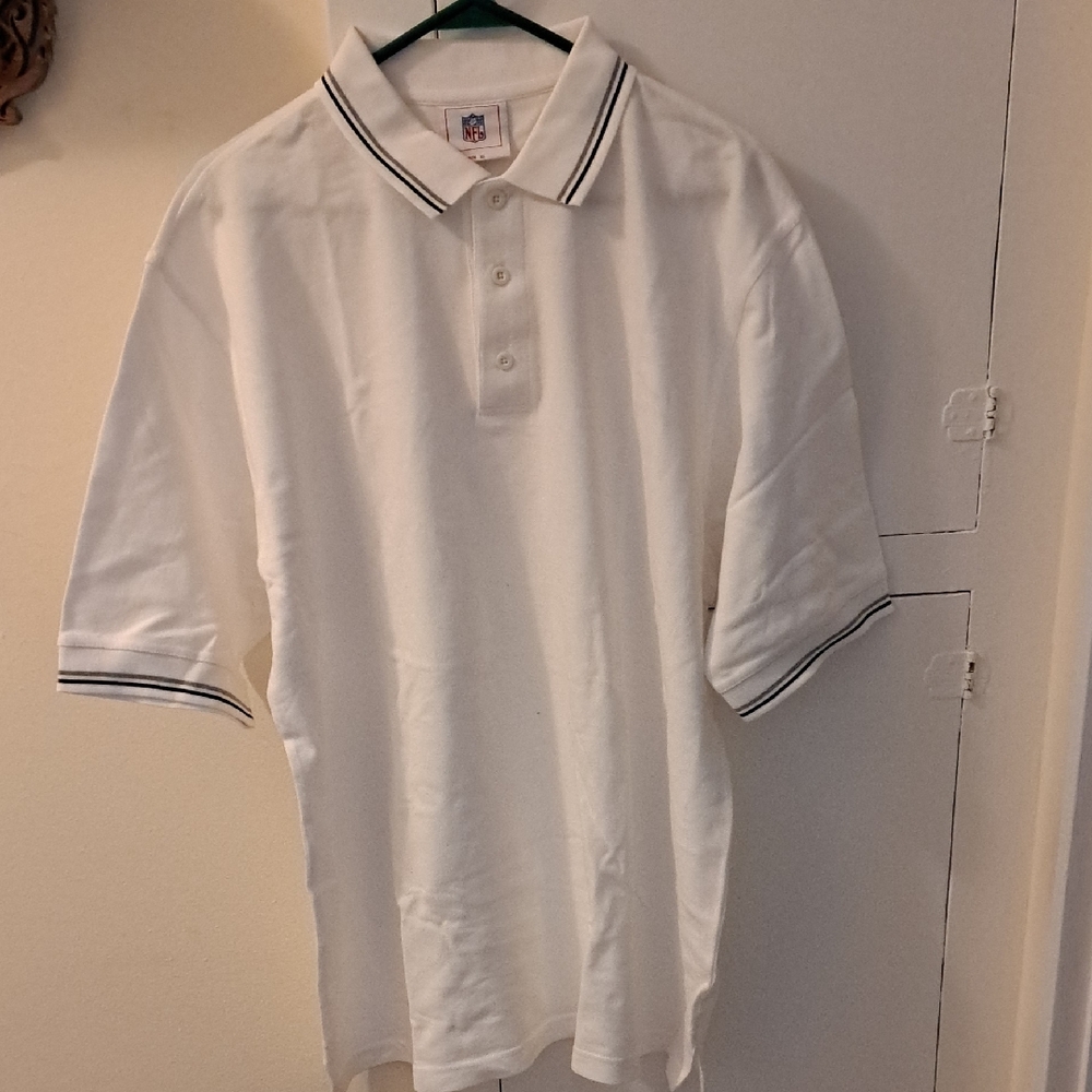 NFL VF Image wear Men's XL WHT Polo Shirt, BLK/Grey Collar, NWT